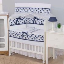 Kit Mini Berço Algodão 8 Peças Bebê Menino Bandeirola Marinho Kit Mini Berço Algodão 8 Peças Bebê Menino Bandeirola Marinho