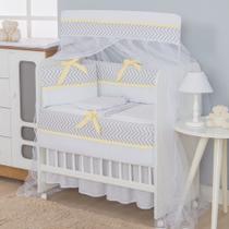 Kit Mini Berço Algodão 8 Peças Bebê Menino Chevron Amarelo Kit Mini Berço Algodão 8 Peças Bebê Menino Chevron Amarelo