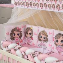 Kit Mini Berço com 12 peças Saia de Berço Bebê Menina Amiguinhas