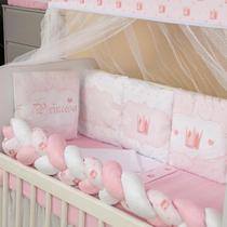 Kit Mini Berço com 12 peças Saia de Berço Bebê Menina Realeza Rosa