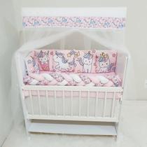 Kit Mini Berço com 12 peças Saia de Berço Bebê Menina Unicornio
