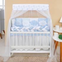 Kit Mini Berço com 12 peças Saia de Berço Bebê Menino Nuvem Azul Kit Mini Berço com 12 peças Saia de Berço Bebê Menino Nuvem Azul