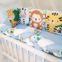 Kit Mini Berço com 12 peças Saia de Berço Bebê Menino Safari Azul