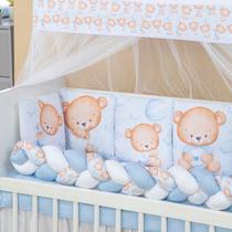 Kit Mini Berço com 12 peças Saia de Berço Bebê Menino Ursinho Azul