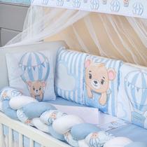 Kit Mini Berço com 12 peças Saia de Berço Bebê Menino Urso Baloeiro