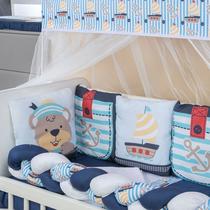 Kit Mini Berço com 12 peças Saia de Berço Bebê Menino Urso Navegador