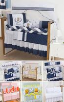 Kit mini berço com trança 100% algodão 10pçs principe urso marinho protetor luxo