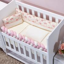 Kit Mini Berço Light 09 Peças Floral Salmão