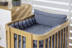 Kit Mini Berço Linho Jeans 6 Pçs Menino Bebê Batistela Baby