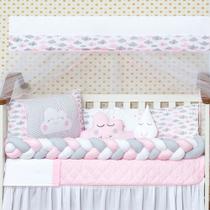 Kit Mini Berço Menina Protetor Trança 11 peças Nuvenzinha Gota Chuva de Amor Rosa Menina Kit Mini Berço Menina Protetor Trança 11 peças Nuvenzinha Gota Chuva de Amor Rosa Menina