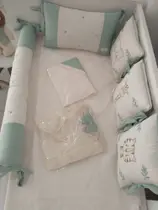 Kit Mini Berço Menino Aventura Na Selva 8 Peças Bordado Verde Erva Doce com Linho Kit Mini Berço Menino Aventura Na Selva 8 Peças Bordado Verde Erva Doce com Linho