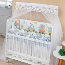Kit Mini Berço Trança 13 peças para Bebê Menino Safari Carrinhos