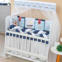 Kit Mini Berço Trança 13 peças para Bebê Menino Urso Marinheiro