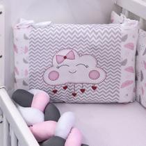 Kit Mini Berço Trança Menina Nuvem Rosa 06 Peças Kit Mini Berço Trança Menina Nuvem Rosa 06 Peças