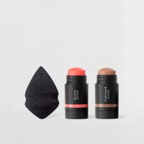 Kit Mini Blush em Bastão Coral + Mini Contorno em Bastão Marrom Médio + Mini Esponja de Maquiagem Océane Edition (3 Produtos)