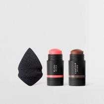 Kit Mini Blush em Bastão Rosa + Mini Contorno em Bastão Marrom Escuro + Mini Esponja de Maquiagem Océane Edition (3 Produtos)