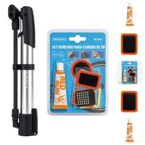 Kit Mini Bomba de Ar Manual + Reparo de Pneu e Câmara de Ar para Bicicleta com Cola e Remendos Kit Mini Bomba de Ar Manual + Reparo de Pneu e Câmara de Ar para Bicicleta com Cola e Remendos