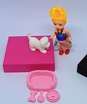 Kit Mini Boneca Little Amy Roupas Brinquedo Infantil para Crianças + Mini Pet Shop Cachorrinho Dog Plástico Acessórios