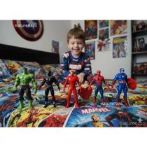 Kit Mini Bonecos Marvel 10cm Heróis dos Vingadores: Hulk, Aranha, Ferro e América!