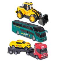 Kit Mini Busão Mini Caminhão Cegonha Trator Brinquedo