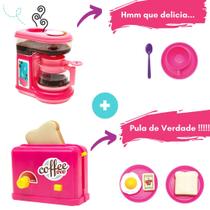 Kit Mini Cafeteira + Torradeira Infantil Comida Comidinha Mini Mercado