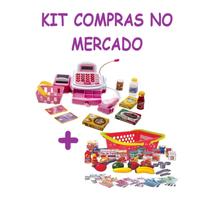 Kit Mini Caixa Registradora Infantil cartão Moedas e Compras