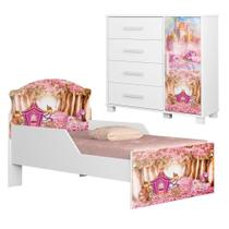 Kit Mini Cama e Cômoda Lívia 4 Gavetas 1 Porta MDF Branco Milani Movelaria Kit Mini Cama e Cômoda Lívia 4 Gavetas 1 Porta MDF Branco Milani Movelaria