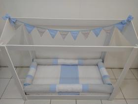 Kit Mini Cama Montessoriano 6 peças Chevron Azul Bebê