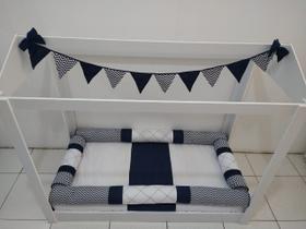Kit Mini Cama Montessoriano 6 peças Chevron Azul Marinho