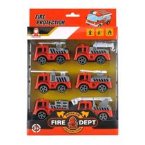 Kit Mini Caminhões Carrinhos Bombeiros 6Un