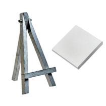 Kit Mini Cavalete Prateado + Mini Tela Canvas Daler Rowney