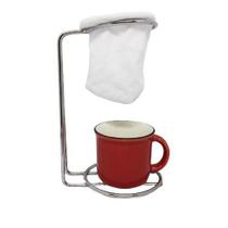 Kit Mini Coador Café Aço Cromado com Caneca Cerâmica Vermelha - Mundial Import