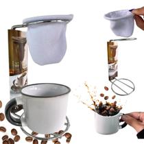 Kit Mini Coador Cafe+ Xícara Presente Porcelana