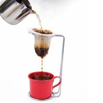 Kit Mini Coador de Café Individual com Caneca em Alumínio Cor:Vermelho