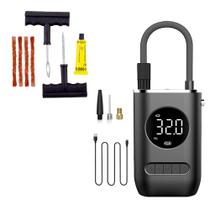 Kit Mini Compressor Portátil Bomba de Encher Pneu + Kit Reparo Pneus