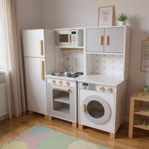 Kit Mini Cozinha Infantil com Geladeira e Máquina de Lavar