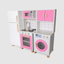 Kit Mini Cozinha Infantil com Geladeira e Máquina de Lavar