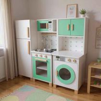 Kit Mini Cozinha Infantil com Geladeira e Máquina de Lavar