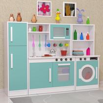 Kit Mini Cozinha Infantil Com Geladeira Lavanderia Menta MDF