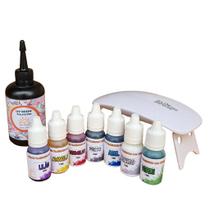 Kit Mini Estufa Luz UV + Resina UV 100g Sun Cristal + 7 Corantes Coloridos