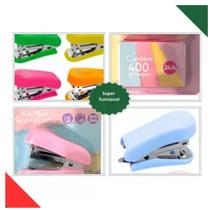 Kit Mini Grampeador de Metal Tons Pastéis Caixa Grampos Kit Mini Grampeador de Metal Tons Pastéis Caixa Grampos