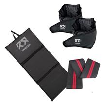 Kit Mini Hip Band Forte Faixa Elástica + Par Caneleira Tornozeleira De Peso Profissional + Colchonete Maleta Dobrável D50 De Academia Treino Funcional