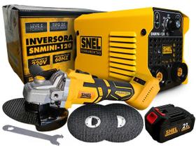 Kit Mini Inversora De Solda MMA 120 Soldador Lixadeira A Bateria