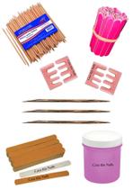 Kit Mini Lixa Rosa + Palito laranjeira + Palito Indiano + Lixa Parda + Porta Algodão + Separador de Dedos