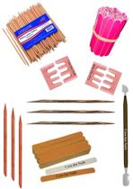 Kit Mini Lixa Rosa + Palito laranjeira + Palito Indiano + Lixa Parda + Separador Dedos + Espatula Mista + Palito Paraju