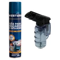 Kit Mini Maçarico Portátil a Gás Recarregável BJ8633 BJPOP e Refil Gás Western 300ml