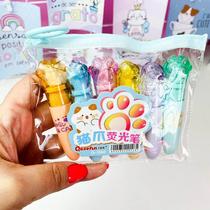 Kit Mini Marca Texto Patinha Gato Sosu 6 Cores Cat Kawaii Material Escolar Papelaria Fofa Divertida