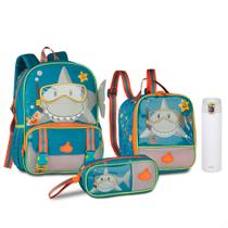 Kit Mini Mochila De Costas Tubarão Escolar Infantil Lancheira Térmica Estojo Kit Mini Mochila De Costas Tubarão Escolar Infantil Lancheira Térmica Estojo