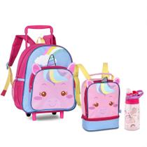 Kit Mini Mochila Rodinha Lancheira Térmica Garrafa Unicórnio Escolar Kit Mini Mochila Rodinha Lancheira Térmica Garrafa Unicórnio Escolar