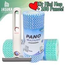 Kit Mini Mop Esfregão e Rolo com 100 Panos Flanela de Limpeza Multiuso